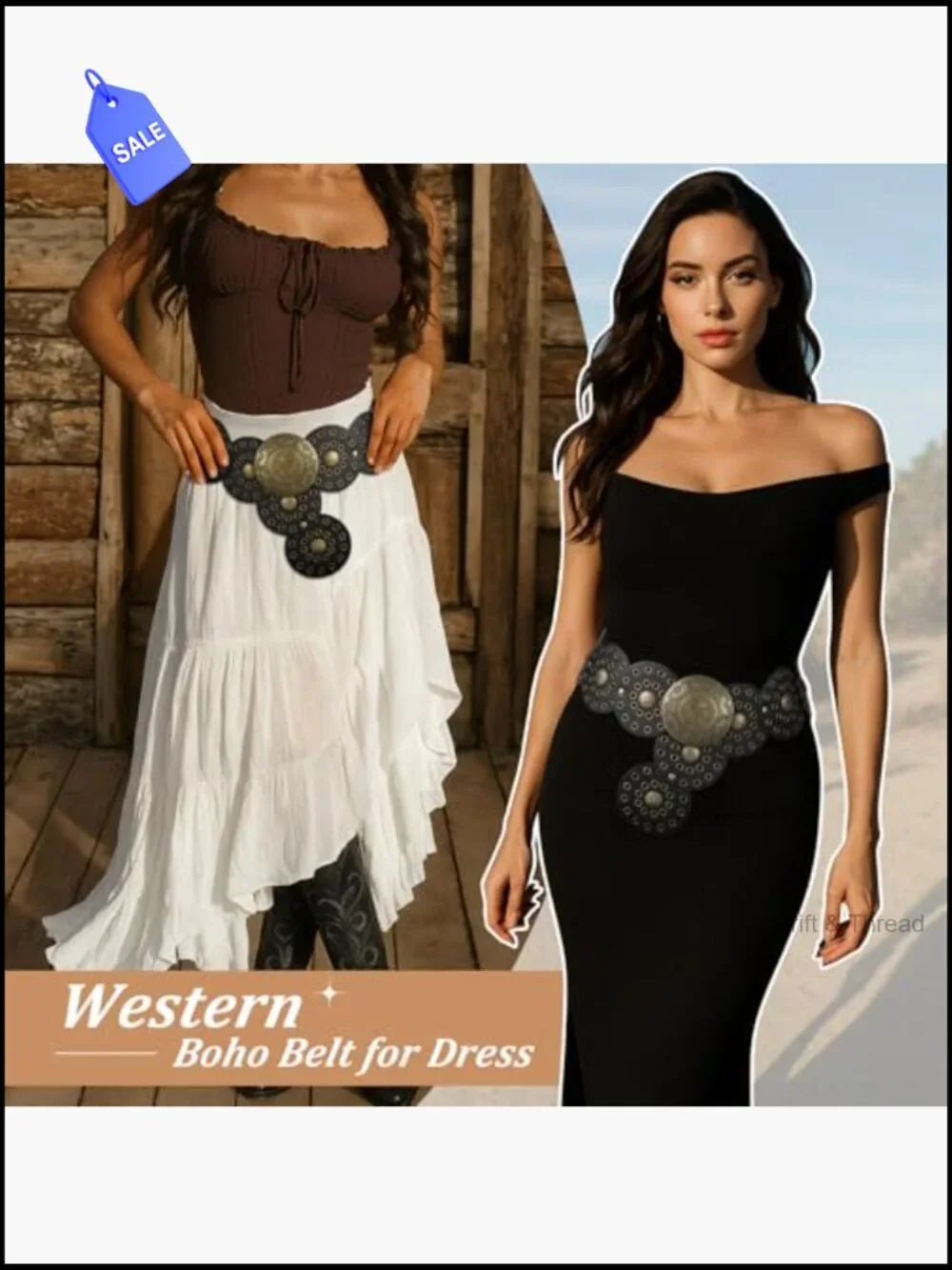 Wide Western Disc Belt Cowgirl Boho Leather Belt for Jeans Dress
